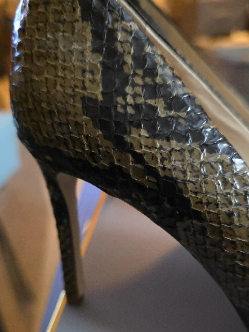 Louise et Cie Black and Brown Snake-Print Pointed Toe Pumps